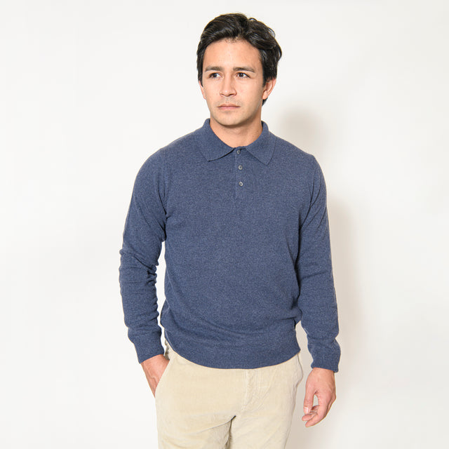 Pull Col Polo "Biella" Boutonnés Bleu