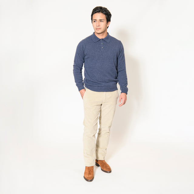 Pull Col Polo "Biella" Boutonnés Bleu