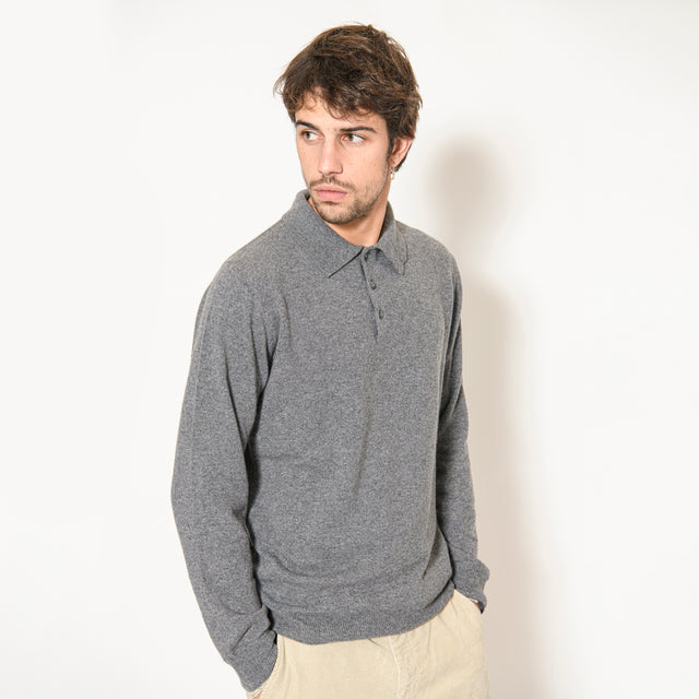 Pull Col Polo "Biella" Boutonnés Gris