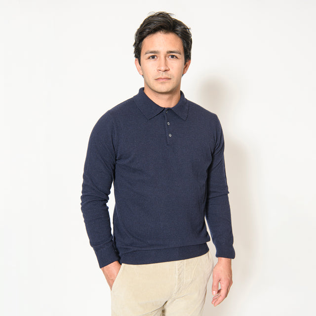 Pull Col Polo "Biella" Boutonnés Bleu Marine