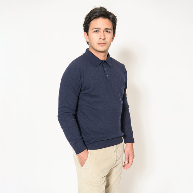 Pull Col Polo "Biella" Boutonnés Bleu Marine