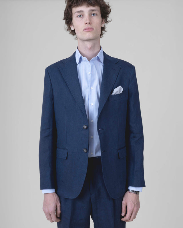 Veste Napolitaine "Corinthe" en Lin Bleu Marine