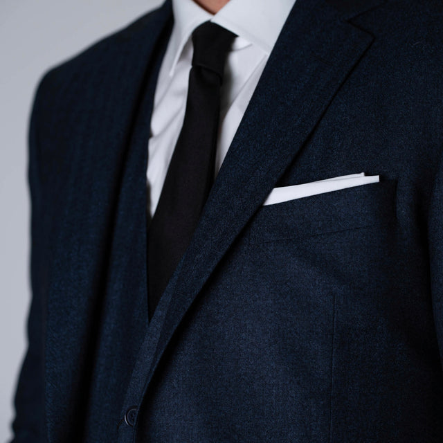 Costume "Luther" en Flanelle Tramé Ton sur Ton Bleu Marine Vitale Barberis Canonico