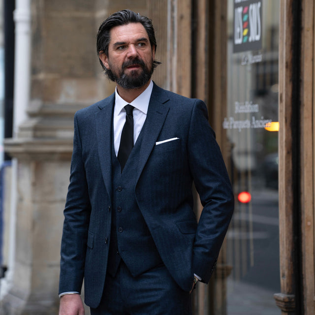 Costume "Luther" en Flanelle Tramé Ton sur Ton Bleu Marine Vitale Barberis Canonico