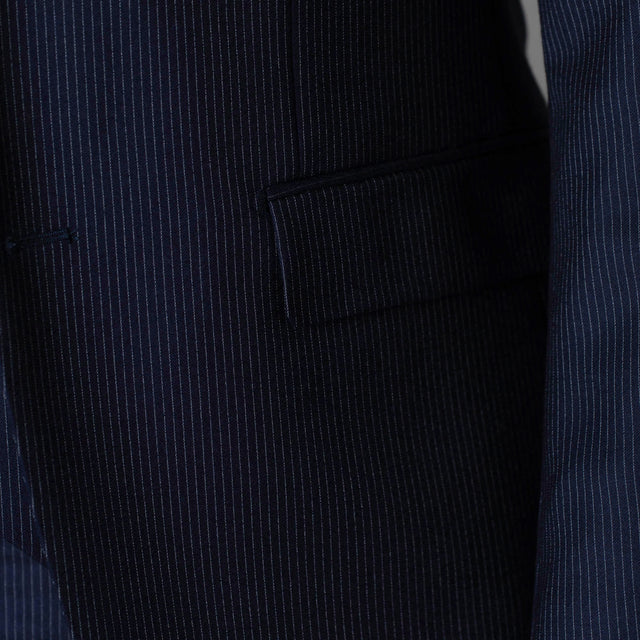 Costume "Corleone" en Flanelle Bleu Marine à Très Fines rayures Craie Vitale Barberis Canonico