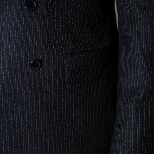 Costume Croisé "Corleone" en Flanelle Grise à Très Fines rayures Craie Vitale Barberis Canonico