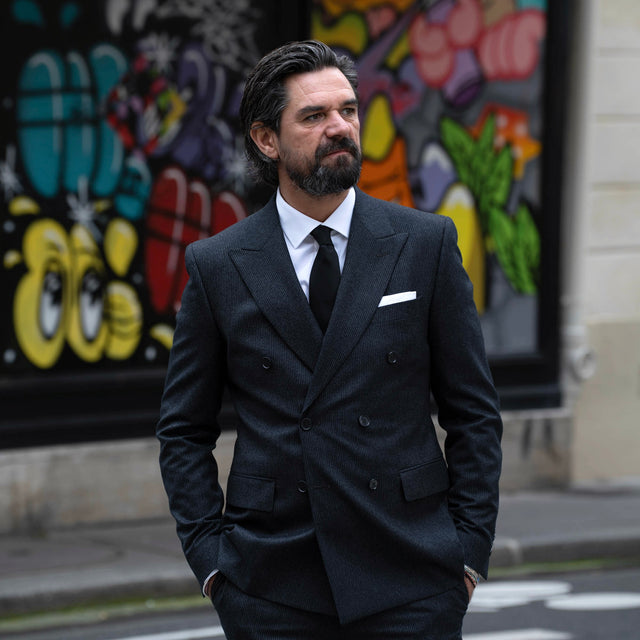 Costume Croisé "Corleone" en Flanelle Grise à Très Fines rayures Craie Vitale Barberis Canonico