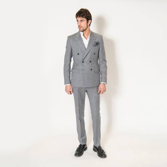 Costume Croisé "Florence" en Flanelle Gris Clair Reda