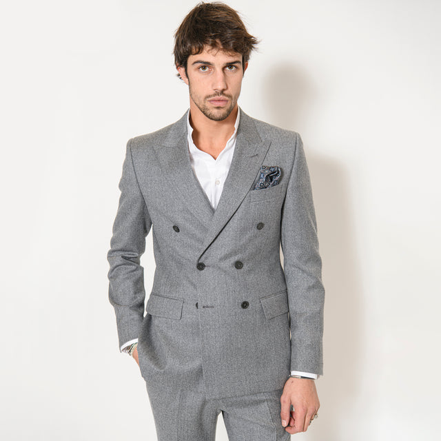 Costume Croisé "Florence" en Flanelle Gris Clair Reda