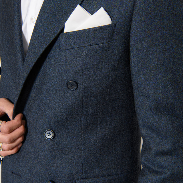 Costume Croisé "Florence" en Flanelle Bleu Marine Reda