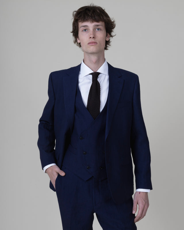 Costume "Cyclades" en Lin Bleu Marine Lumineux de chez Angelico