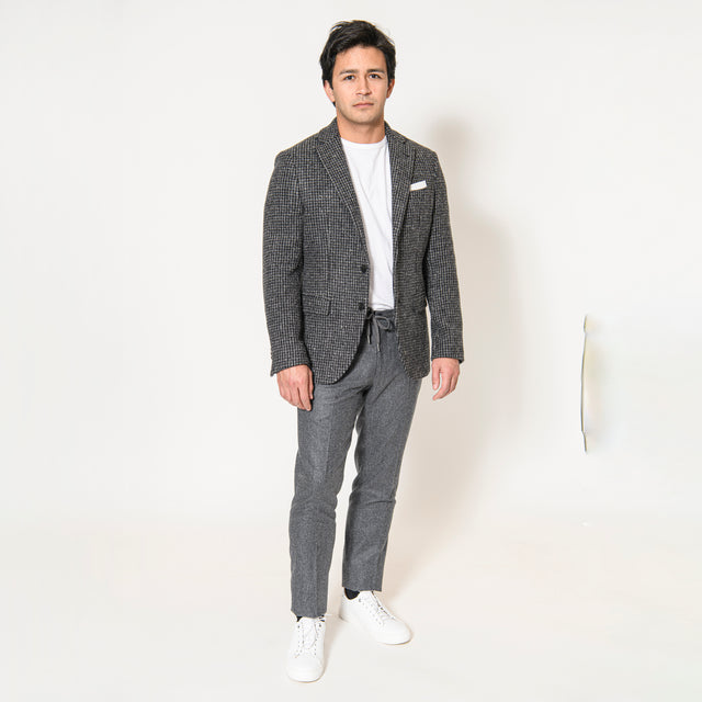 Veste "Dino" en Laine à Pied de Poule Grise et Noir