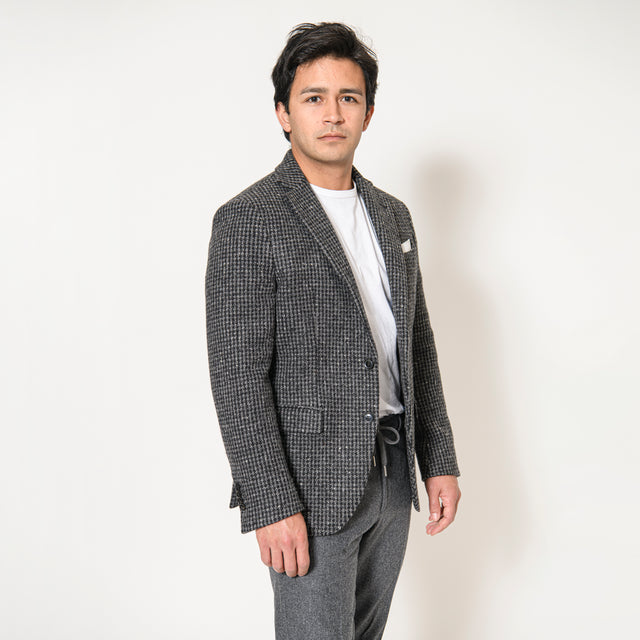 Veste "Dino" en Laine à Pied de Poule Grise et Noir