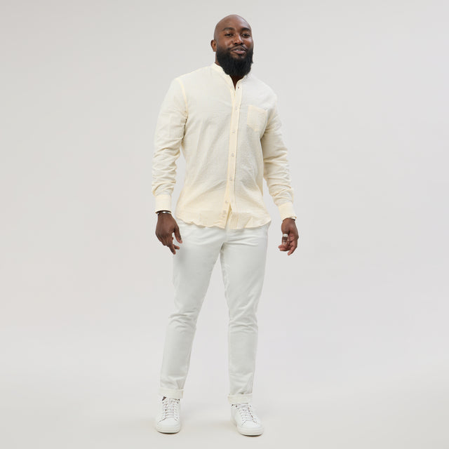 Chemise Col Mao en Seersucker à Rayures Jaune