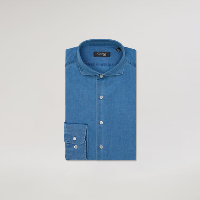 Chemise Col "Cutaway" en Jeans Délavé (Chambray)