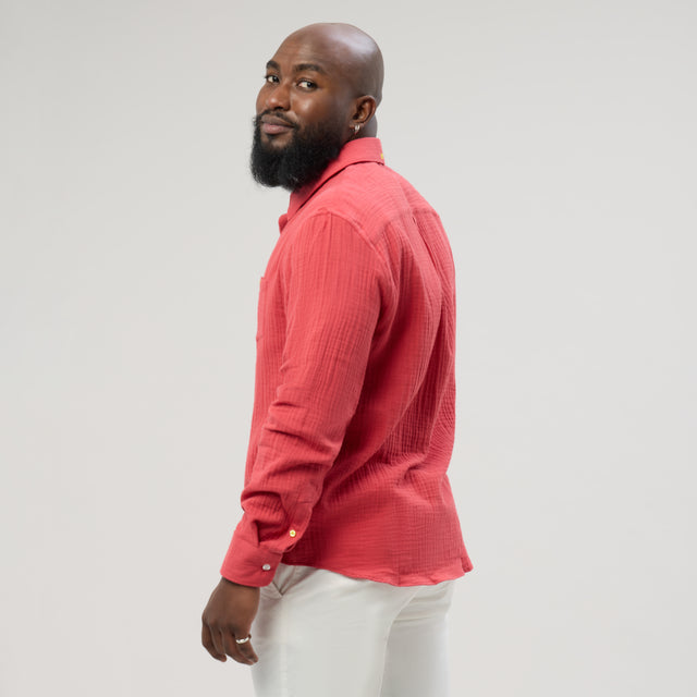 Nouveau Modèle de Chemise "Corfou" en Crêpe de Coton Tomate