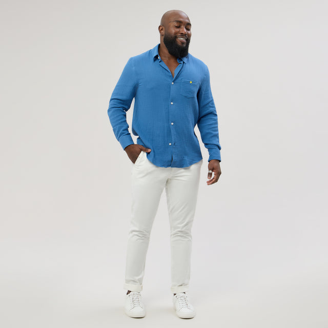Nouveau Modèle de Chemise "Corfou" en Crêpe de Coton Bleu Majorel