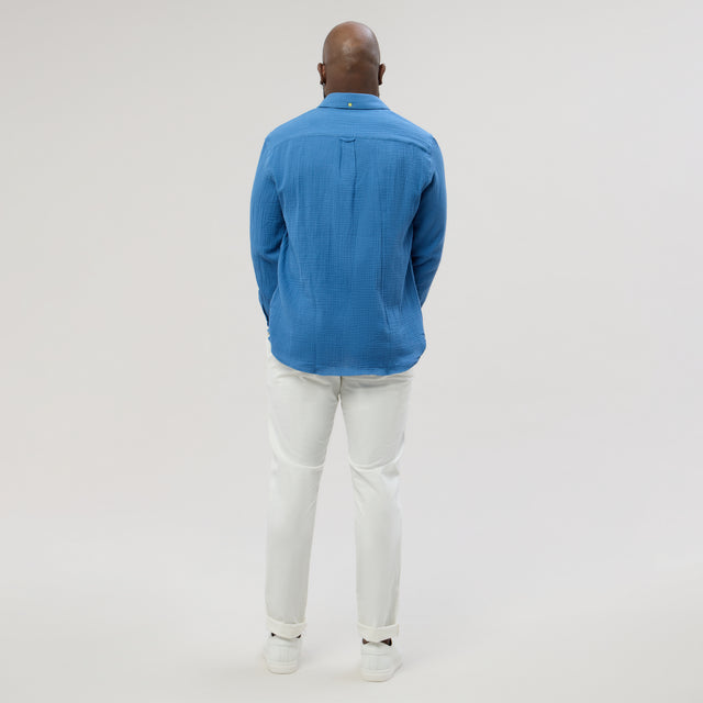 Nouveau Modèle de Chemise "Corfou" en Crêpe de Coton Bleu Majorel