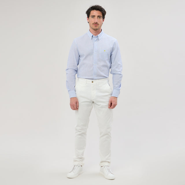 Nouveau Modèle de Chemise "Corfou" en Seersucker Rayé Ciel