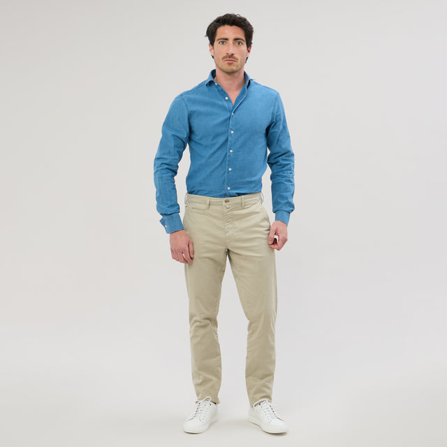 Chemise Col "Cutaway" en Jeans Délavé (Chambray)