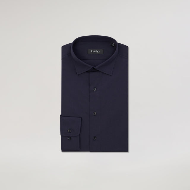 Chemise Col "Italien" en Popeline Bleu Marine avec Boutons Ton sur Ton