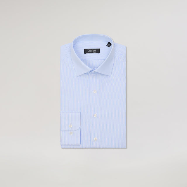 Chemise Col "Italien" à Rayures Bleu Ciel