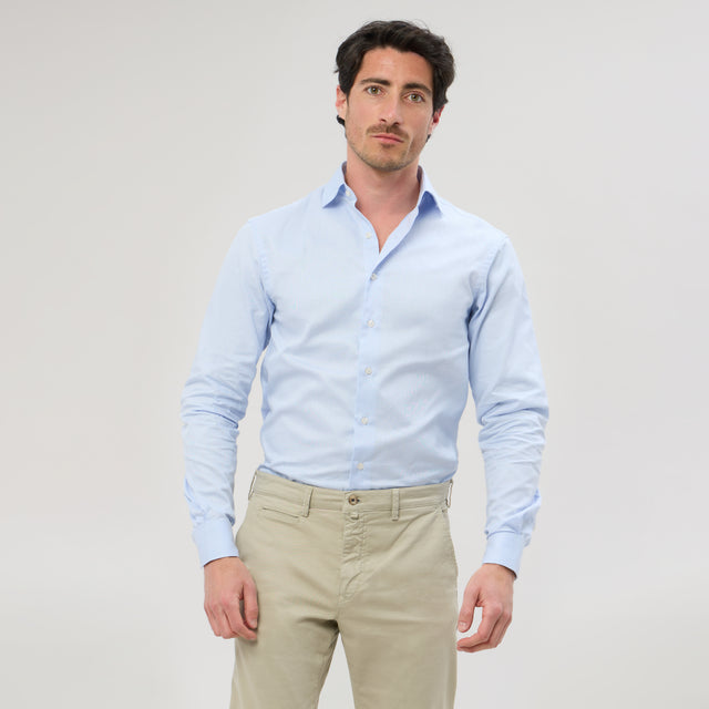 Chemise Col "Italien" Piquée Bleu Ciel