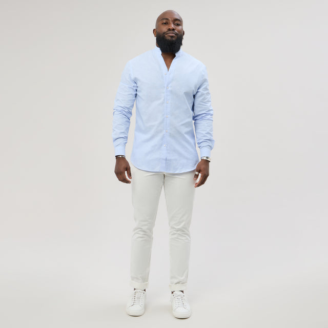 Chemise Col "Monte-Carlo" en Lin et Coton Bleu Ciel