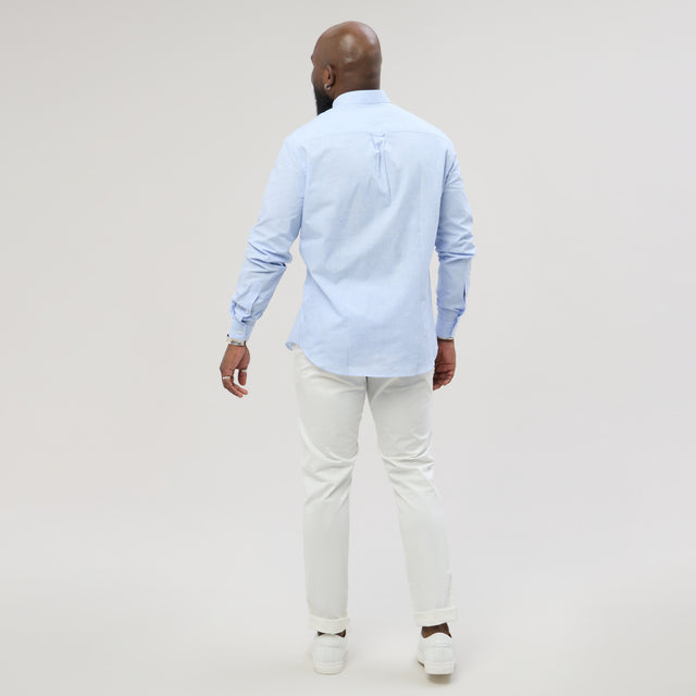 Chemise Col "Monte-Carlo" en Lin et Coton Bleu Ciel