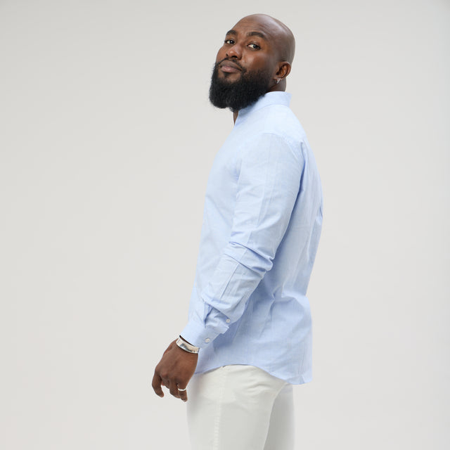 Chemise Col "Monte-Carlo" en Lin et Coton Bleu Ciel