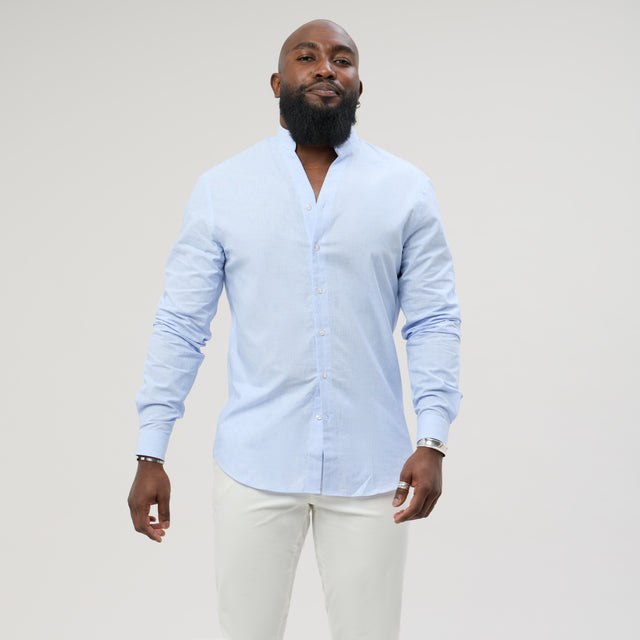 Chemise Col "Monte-Carlo" en Lin et Coton Bleu Ciel