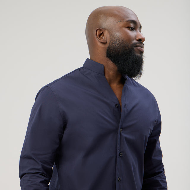 Chemise Col "Monte-Carlo" Bleu Marine en Popeline de Coton