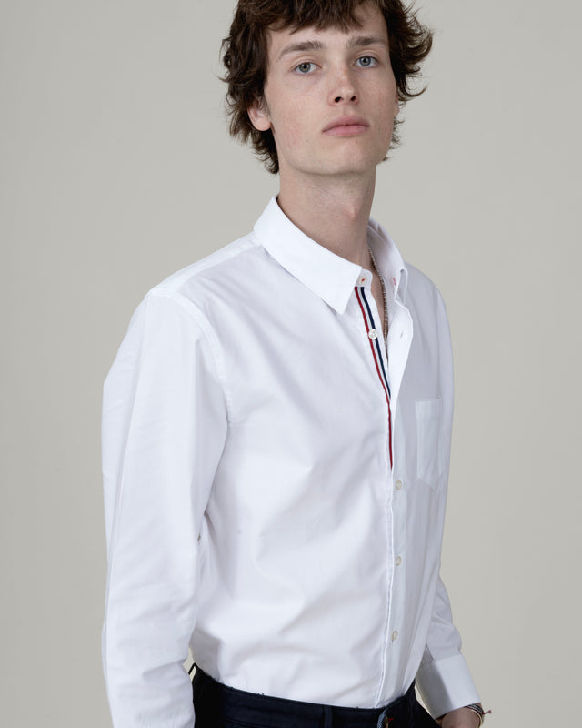 CHEMISE CORFOU EN OXFORD BLANCHE AVEC GANSE BLEU BLANC ROUGE °