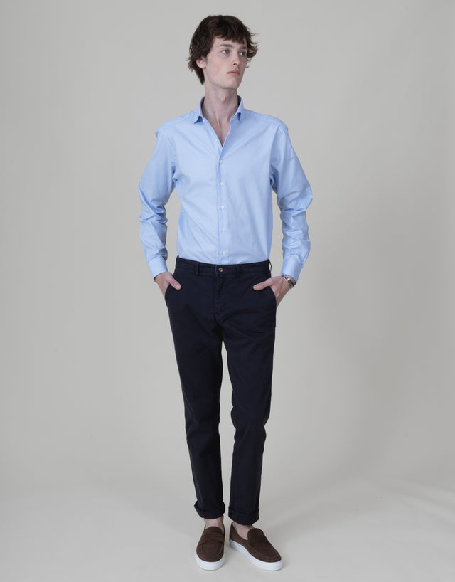 CHEMISE COL CUTAWAY À PETITS PIEDS DE POULES BLEU CIEL