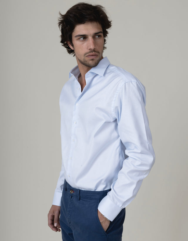 CHEMISE COL ITALIEN PIQUÉE BLEU CIEL