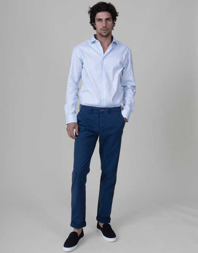 CHEMISE COL ITALIEN PIQUÉE BLEU CIEL