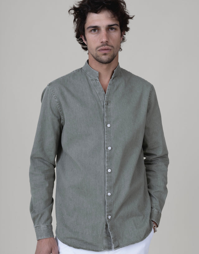 CHEMISE COL MONTE-CARLO EN JEANS DÉLAVÉ VERTE