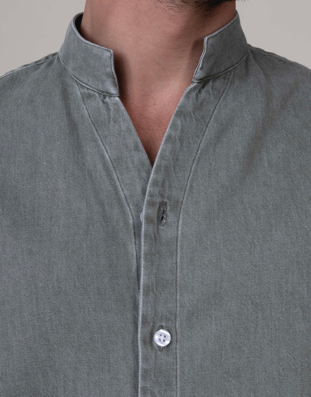 CHEMISE COL MONTE-CARLO EN JEANS DÉLAVÉ VERTE
