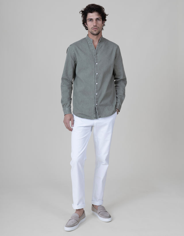 CHEMISE COL MONTE-CARLO EN JEANS DÉLAVÉ VERTE
