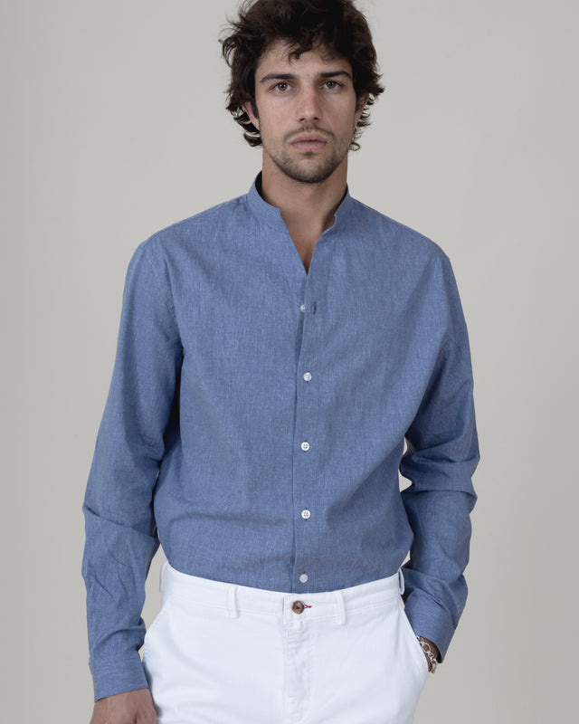 CHEMISE COL MONTE-CARLO EN COTON & LIN BLEU