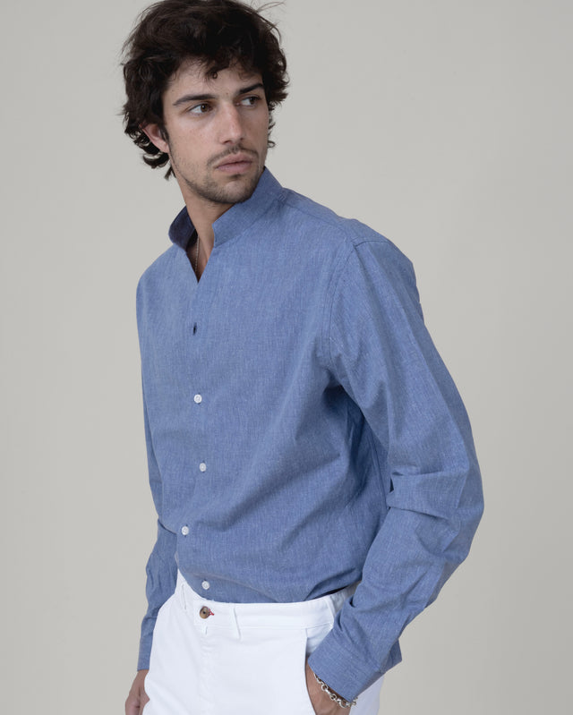 CHEMISE COL MONTE-CARLO EN COTON & LIN BLEU