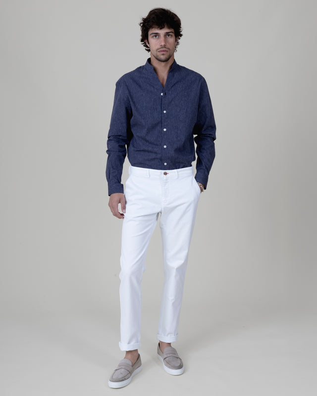 CHEMISE COL MONTE-CARLO EN COTON & LIN BLEU FONCÉ