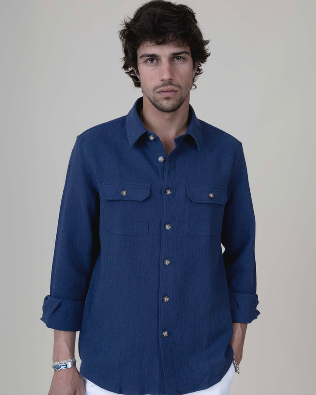 SURCHEMISE ALEX BLEU INDIGO EN MATIÈRE GAUFRÉE