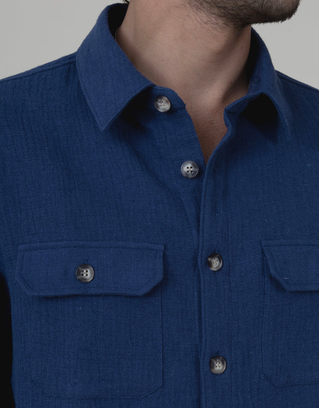 SURCHEMISE ALEX BLEU INDIGO EN MATIÈRE GAUFRÉE