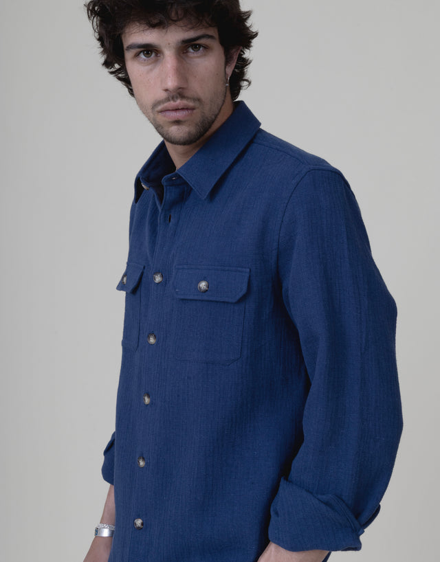 SURCHEMISE ALEX BLEU INDIGO EN MATIÈRE GAUFRÉE