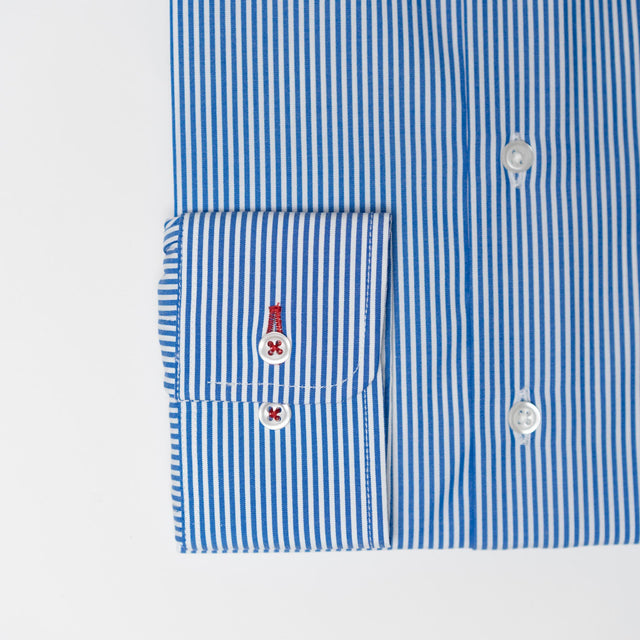 Chemise Col "Italien" à Rayures Batôns Bleu Marine