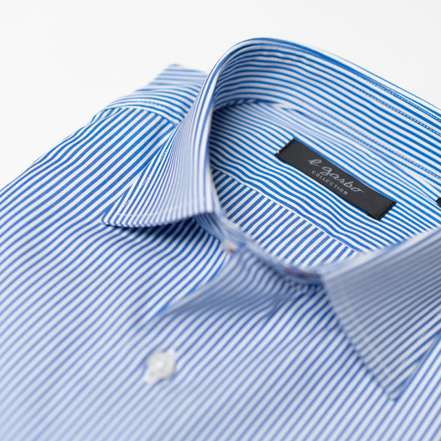 Chemise Col "Italien" à Rayures Batôns Bleu Marine
