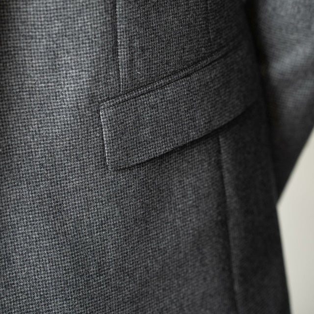 Veste "Malraux" en Laine à Pied de Poule Grise à Plastron Démontable