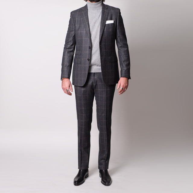Costume en Flanelle Gris à Carreaux Beige Vitale Barberis Canonico A