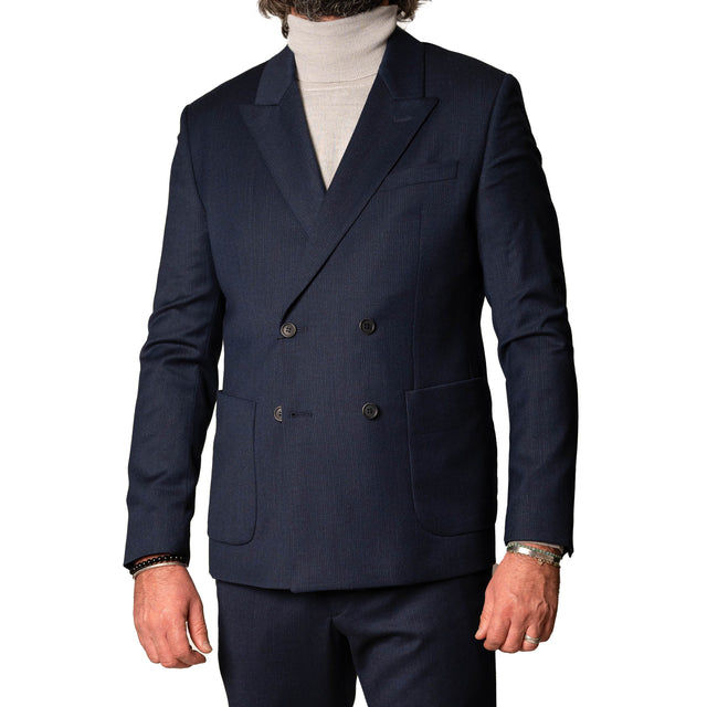 Veste Croisée "Eiffel" Bleu Marine à Rayures Bleu Vitale Barberis Canonico
